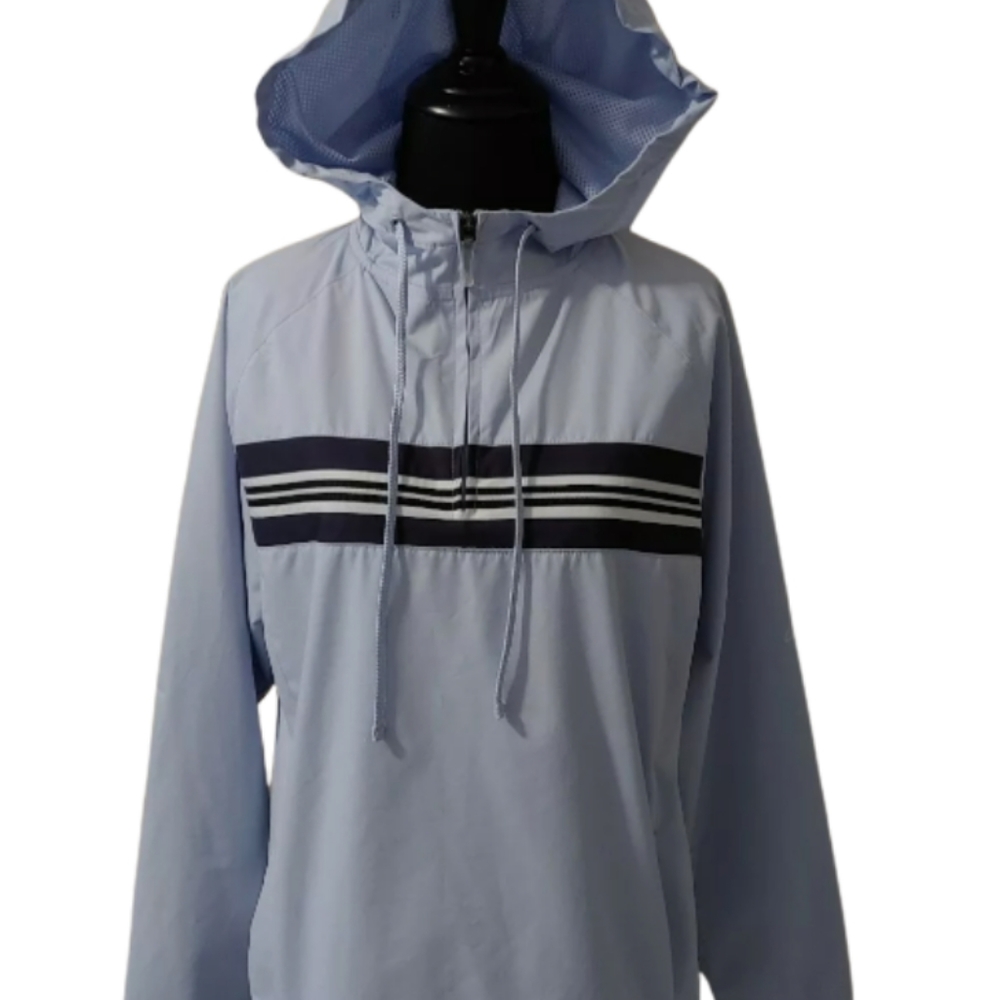 NEW Reebok Pullover Half Zip Hooded Windbreaker Jacket Sz M Light & Navy Blue